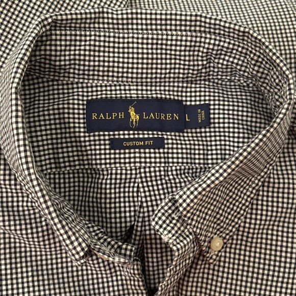 RALPH LAUREN Shirt Men's Black Large Custom Fit Lightweight Gingham Check Preppy - Picture 6 of 7
